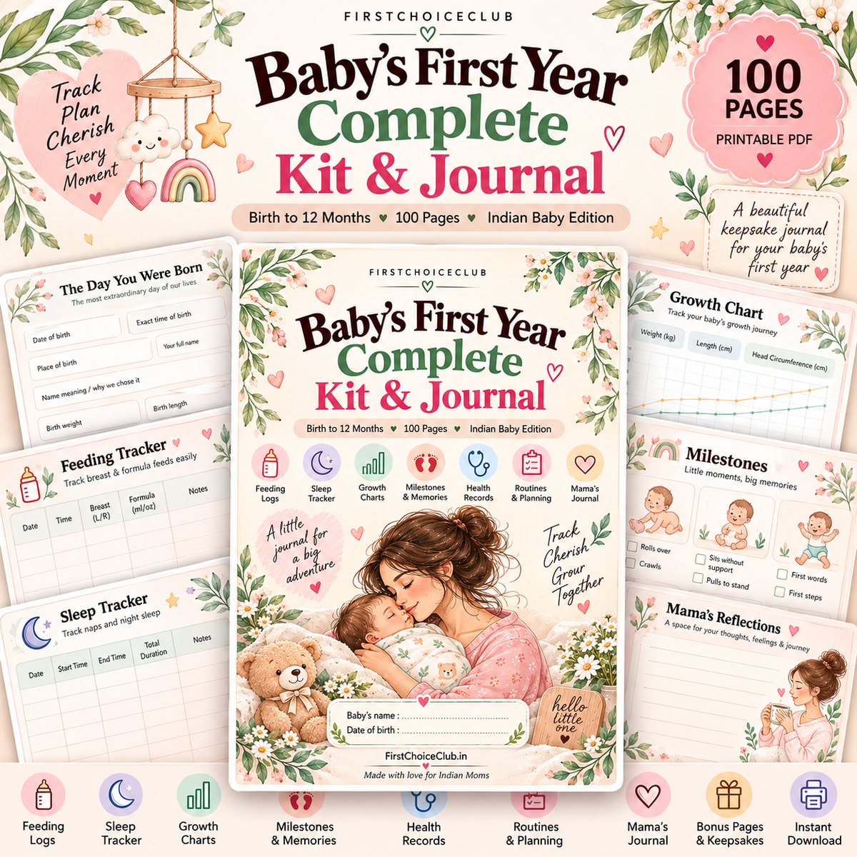 Baby’s First Year Complete Kit & Journal | 100-Page Printable PDF