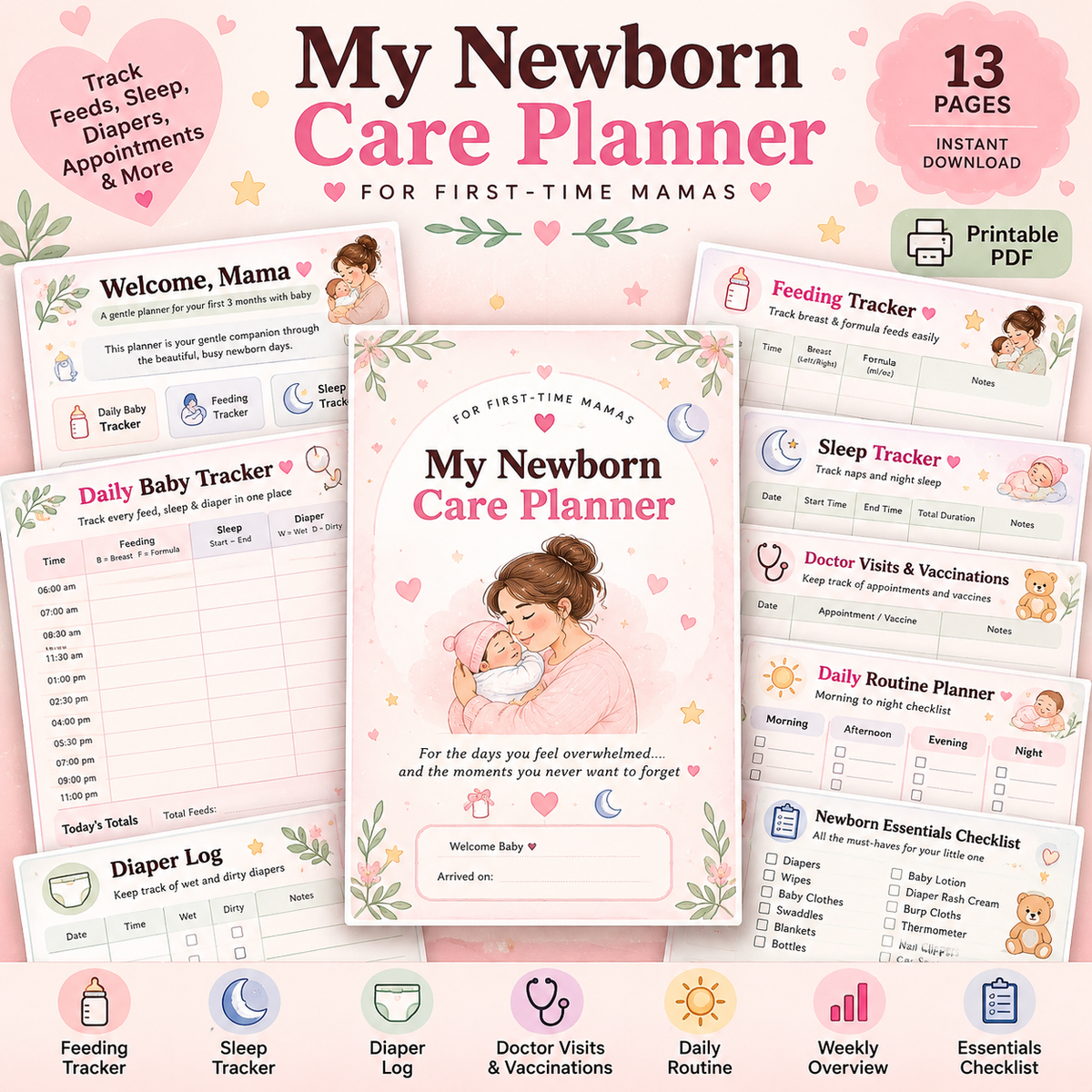 My Newborn Care Planner | 13-Page Digital PDF