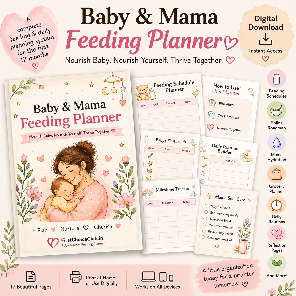 Baby & Mama Feeding Planner | 17-Page Digital PDF